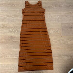 Striped Sleeveless Brown Dress
